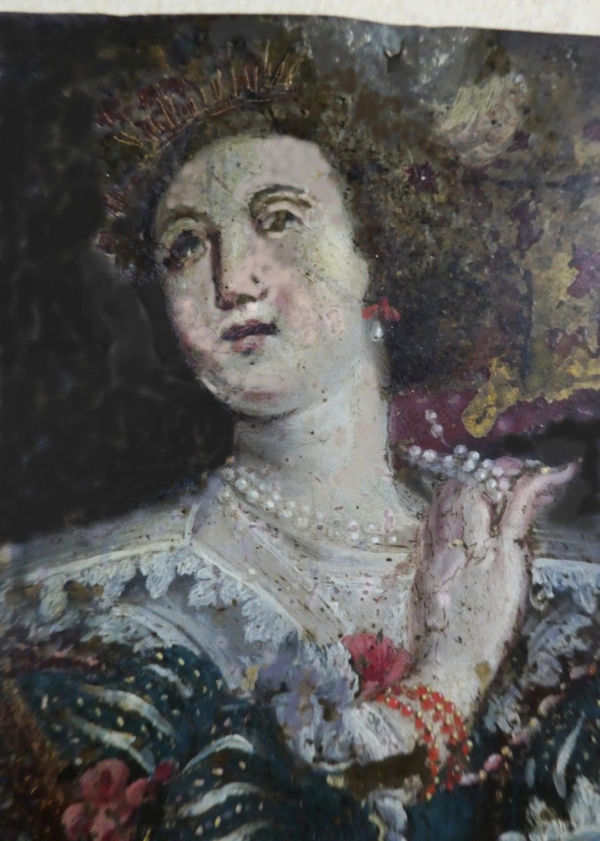 Musée : Portrait D’époque, La Reine Anne, Vers 1620, Cuivre, état De Découverte-photo-5