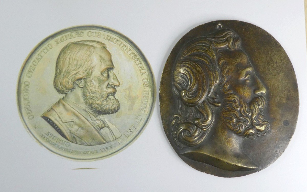 Plaquette Bronze : Profil D’un Beau Barbu, Vers 1845, possiblement Guiseppe Verdi ?-photo-2