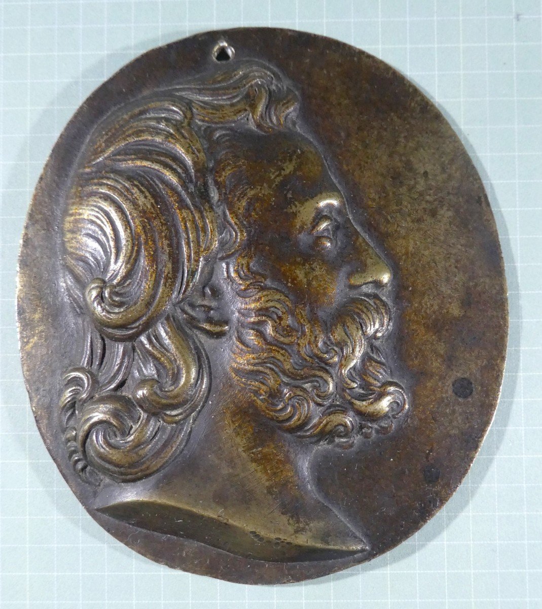 Plaquette Bronze : Profil D’un Beau Barbu, Vers 1845, possiblement Guiseppe Verdi ?-photo-3