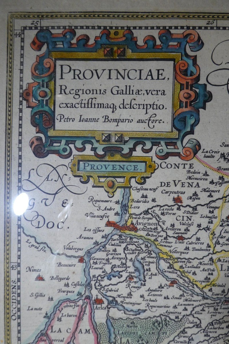 Map Of Provence, Period Colors, 1606/13, Under Glass, Good Condition-photo-4