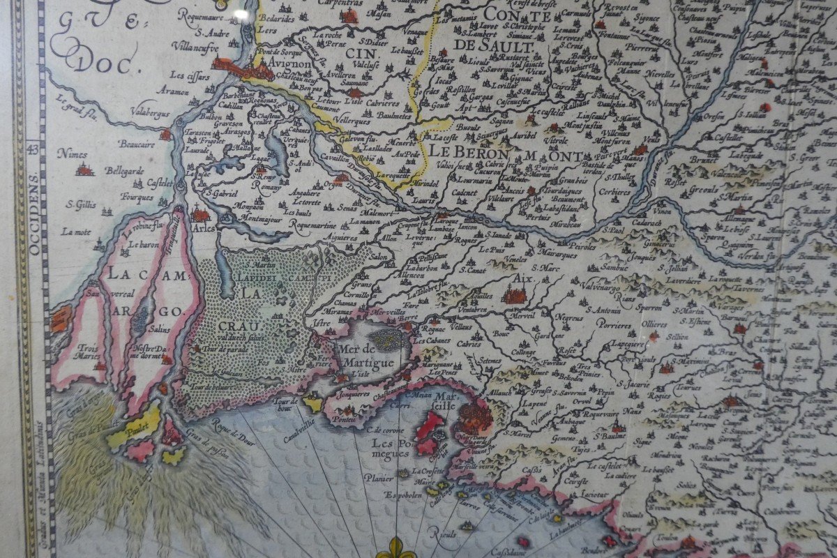 Map Of Provence, Period Colors, 1606/13, Under Glass, Good Condition-photo-2