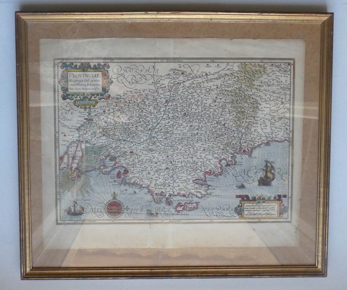 Carte De La Provence, Coloris D’époque, 1606/13, Sous Verre, Bon état