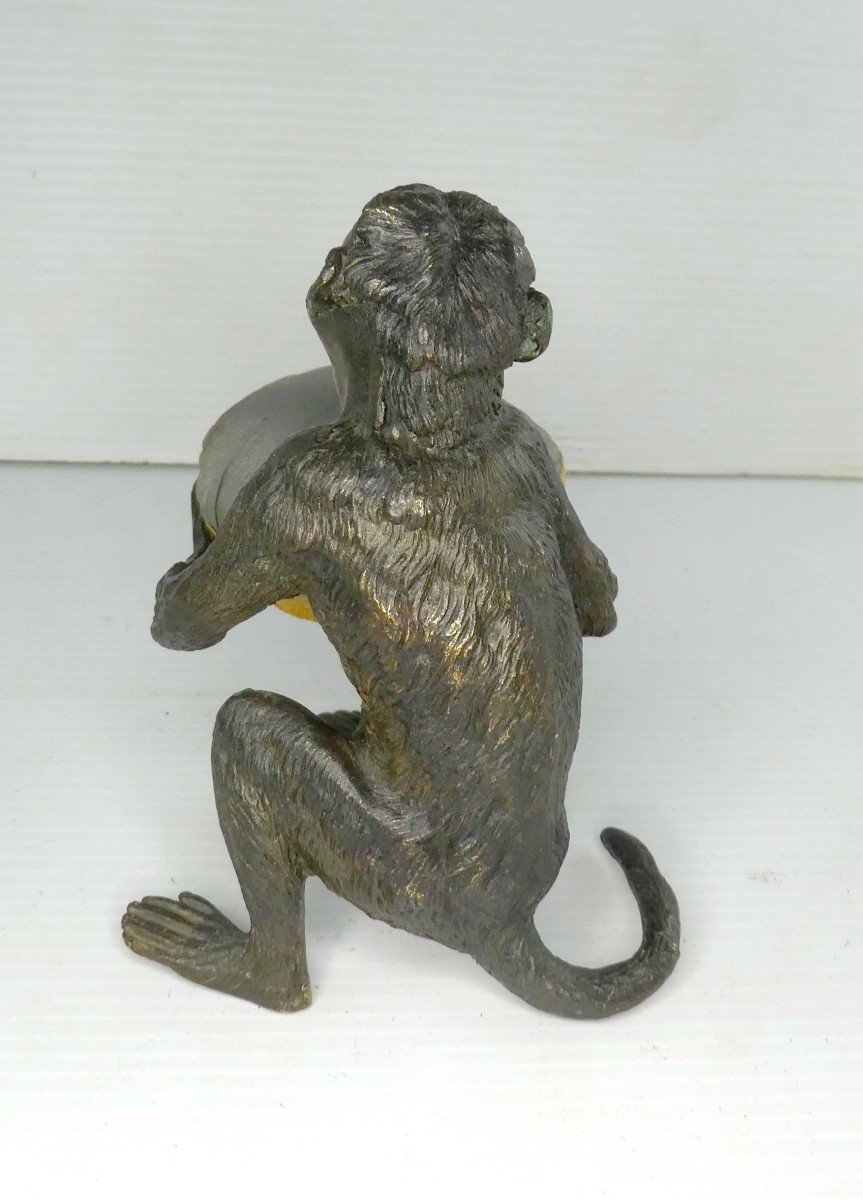 Painted Vienna Bronze Monkey, Marked, 19th Century Carrying Pin-cushion-photo-1