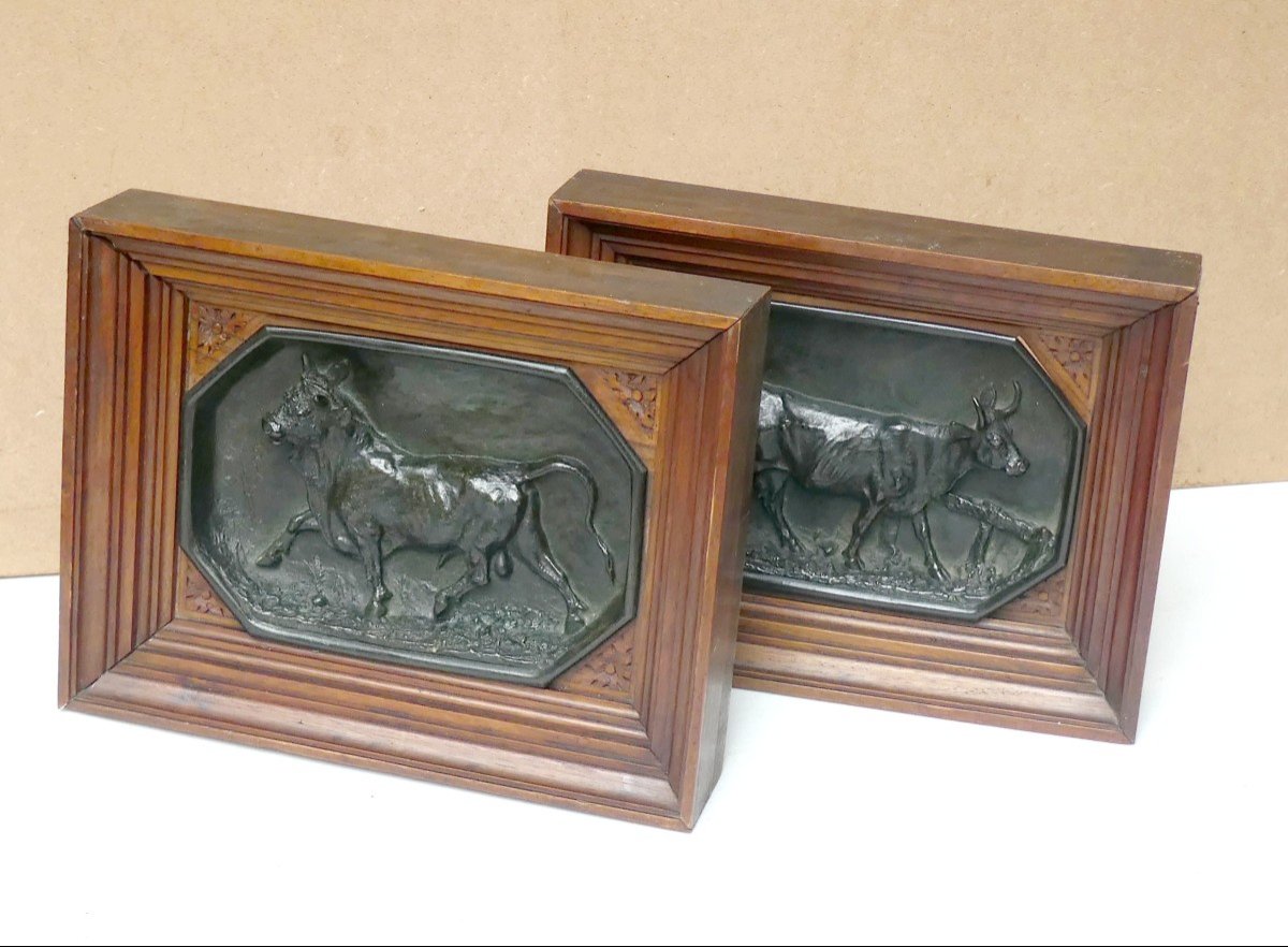 Pair Of Bronzes By Christophe Fratin: Couple Of Bulls, Signed Dated, 1864-photo-6