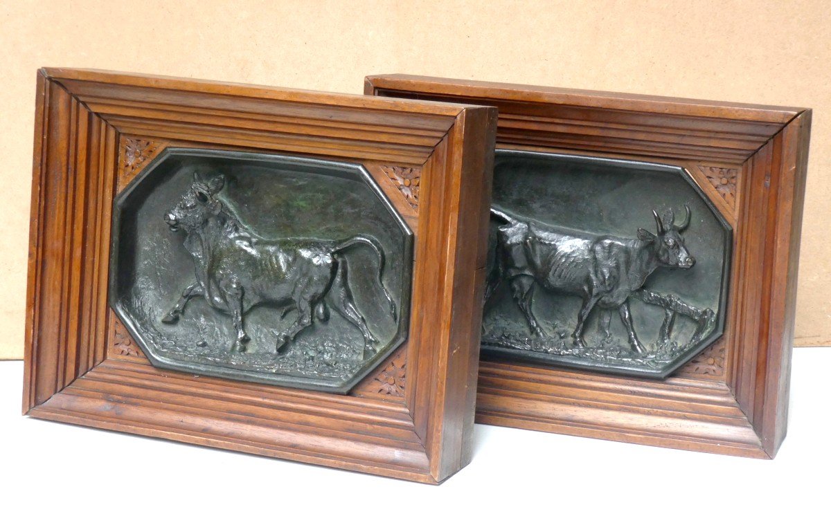 Pair Of Bronzes By Christophe Fratin: Couple Of Bulls, Signed Dated, 1864