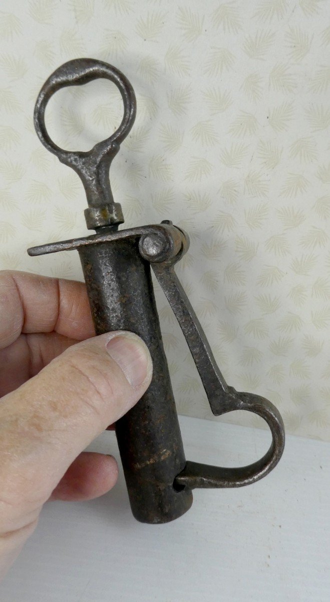 Cadenas Cylindrique Fer Forgé, Sa Clé à Vis, Allemagne 18e Siècle-photo-2