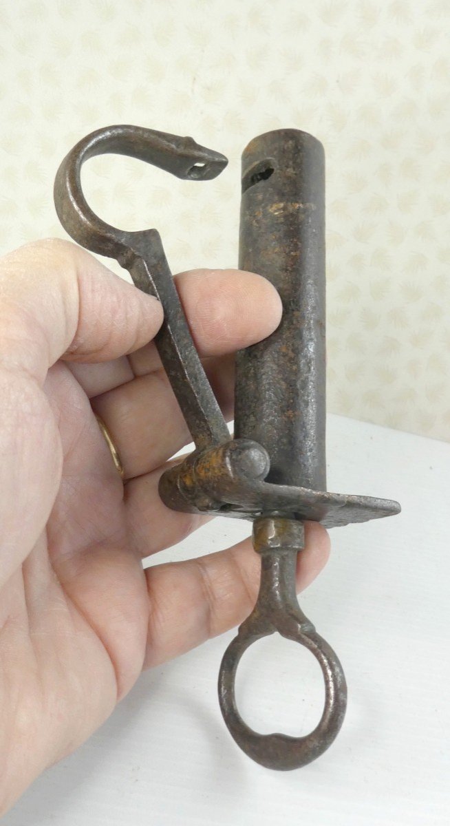 Cylindrical Wrought Iron Padlock, Its Screw Key, Germany 18th Century