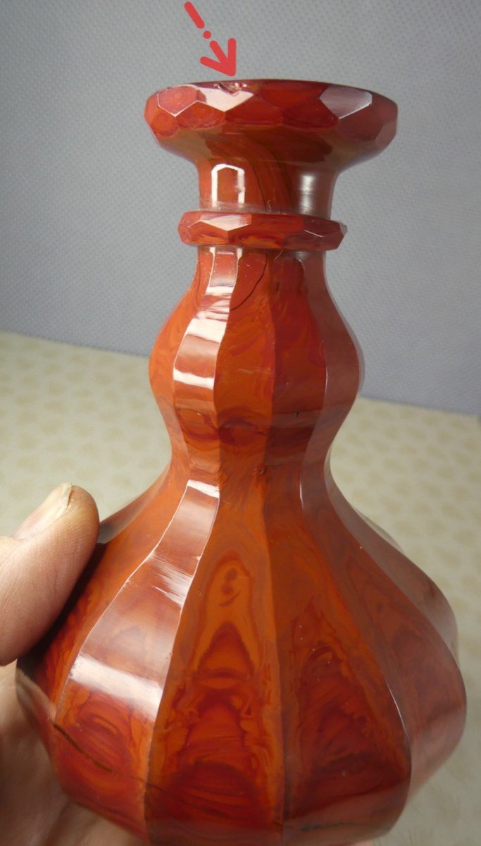 Bohemian Lithyaline, Circa 1840, Beautiful Veined Red Bottle Base, Cut Ofn Sides.-photo-4