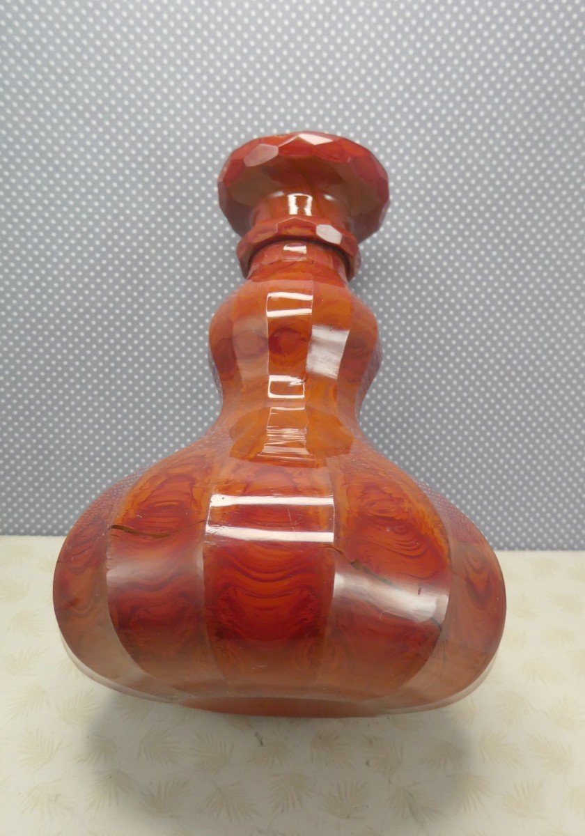 Bohemian Lithyaline, Circa 1840, Beautiful Veined Red Bottle Base, Cut Ofn Sides.