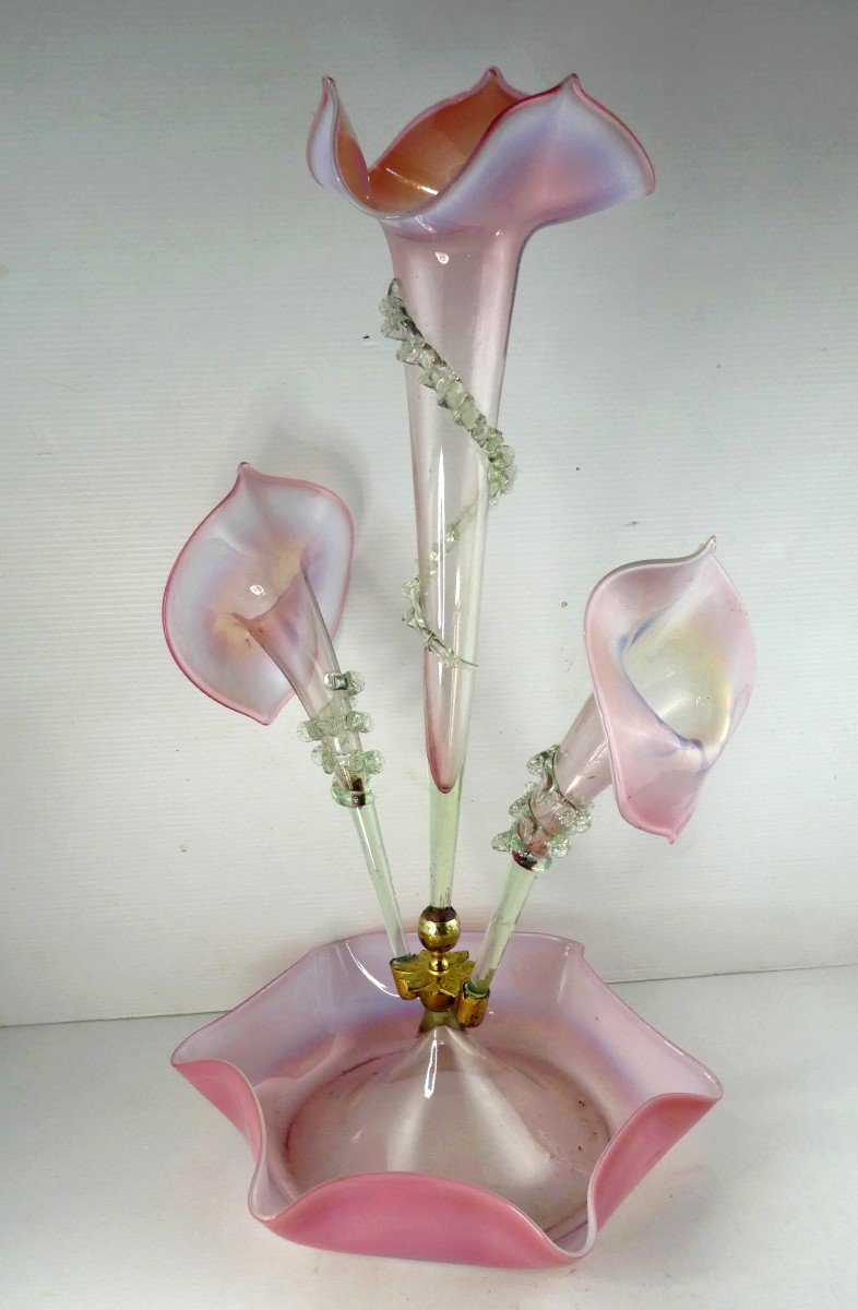 Epergne, Jardin d'Hiver: Arums Roses Verre Soufflé De Murano, Vers 1900
