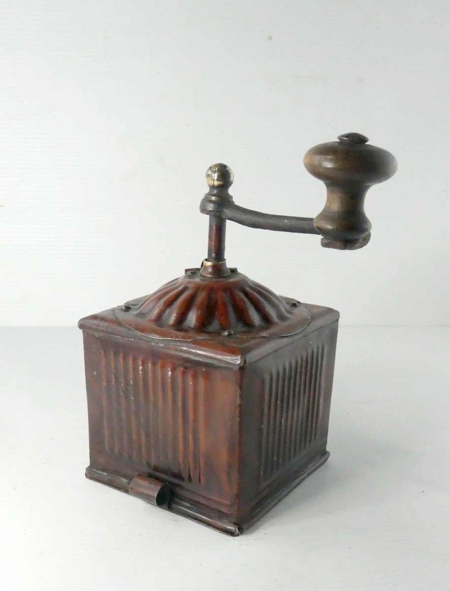 Faux Rosewood Painted Tin Coffee Grinder, Japy, Circa 1900, Superb Condition-photo-4