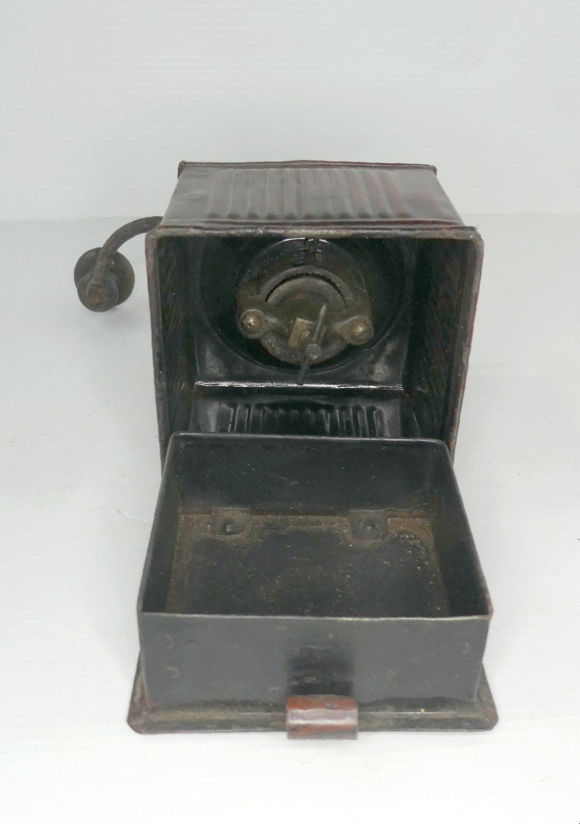 Moulin à Café Tôle Peinte Faux Palissandre, Japy, Vers 1900, Superbe état-photo-1