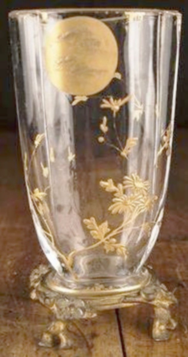 Coupe Cristal Torsadé, Montée Bronze Aux Fleurs De Cerisier, Vers 1880-photo-4