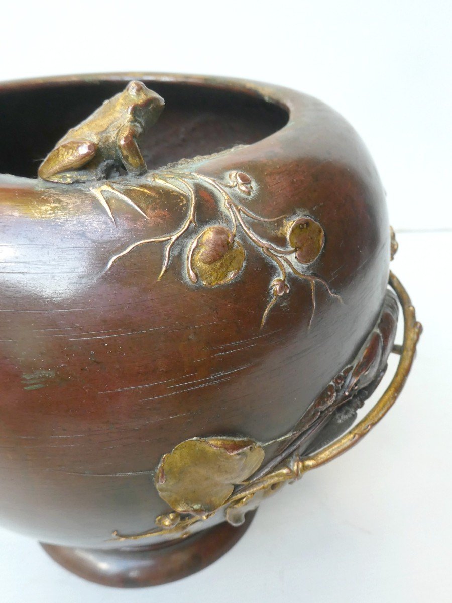 Japanese Aquatic Landscape, Vase Signed By Goldsmith Léopold Oudry-photo-2