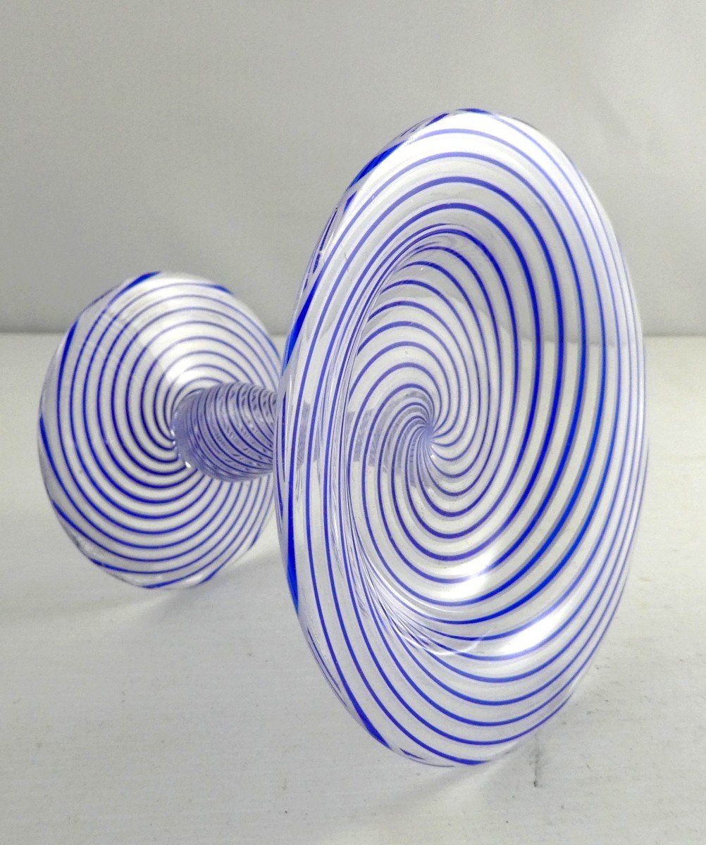 Blue And White Spiral St Louis Crystal, Beautiful Louis Philippe Baguier, Paperweight Glass-photo-3