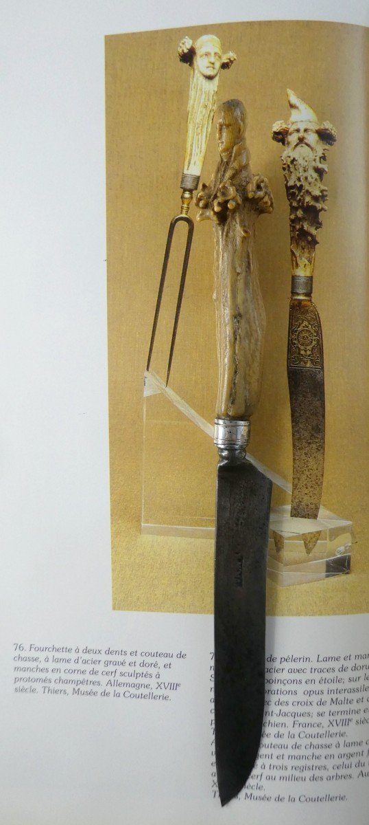 Couteau De Chasseur à Personnage, Bois De Chevreuil Et Acier, 18e Siècle-photo-4