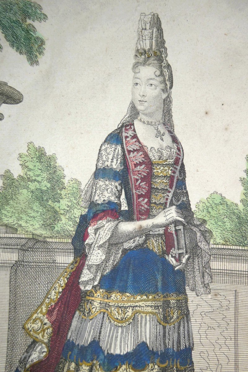 Mme De Maintenon, Gravure De Mode Enluminée, époque Louis XIV-photo-2