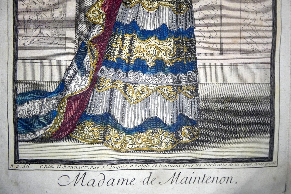 Mme De Maintenon, Gravure De Mode Enluminée, époque Louis XIV-photo-4