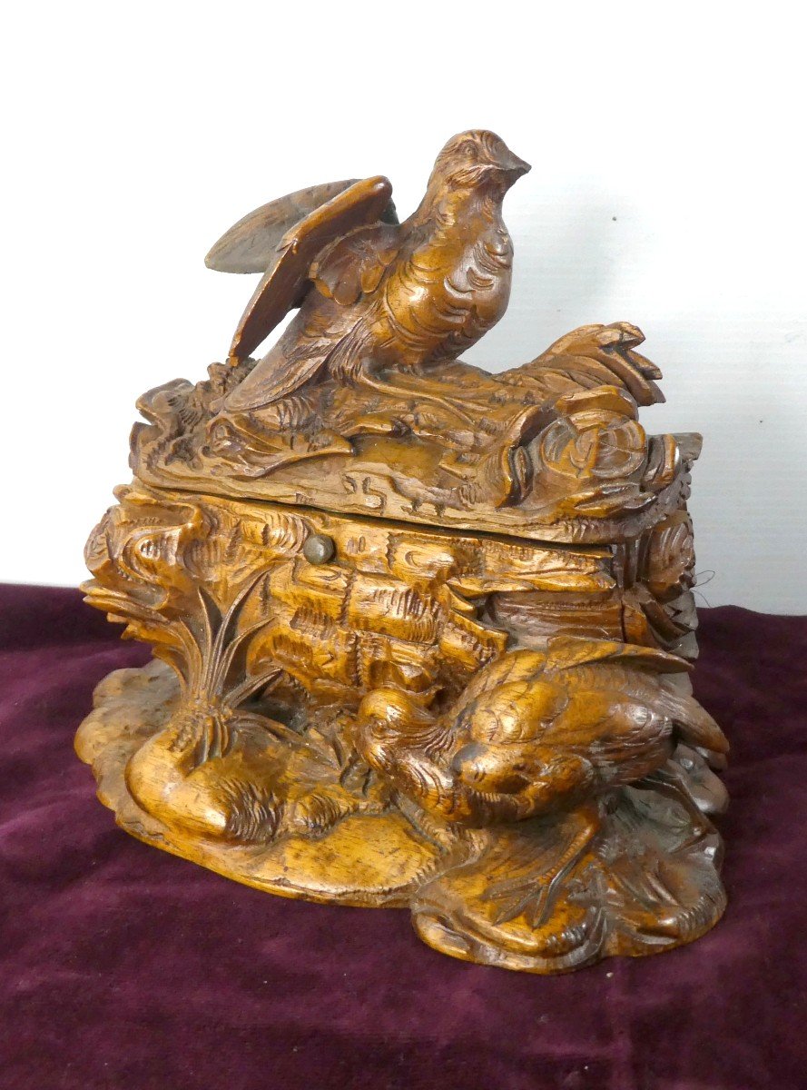 Le Coffret Des Oiseaux, Bois Sculpté Suisse, Fin 19e-photo-2