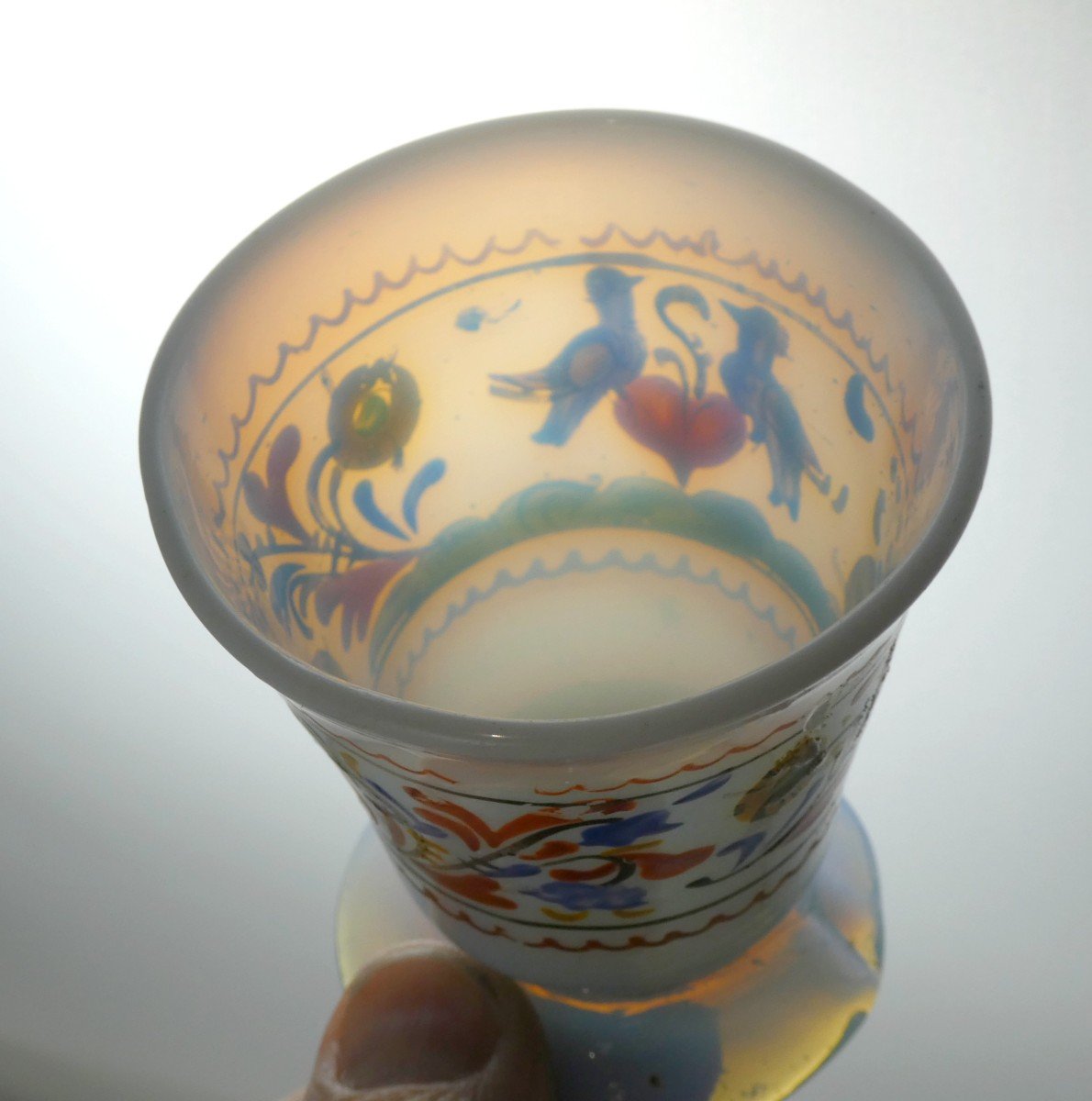 Gobelet De Fiançailles Alsacien, Verre Opale émaillé, 18e Siècle-photo-3