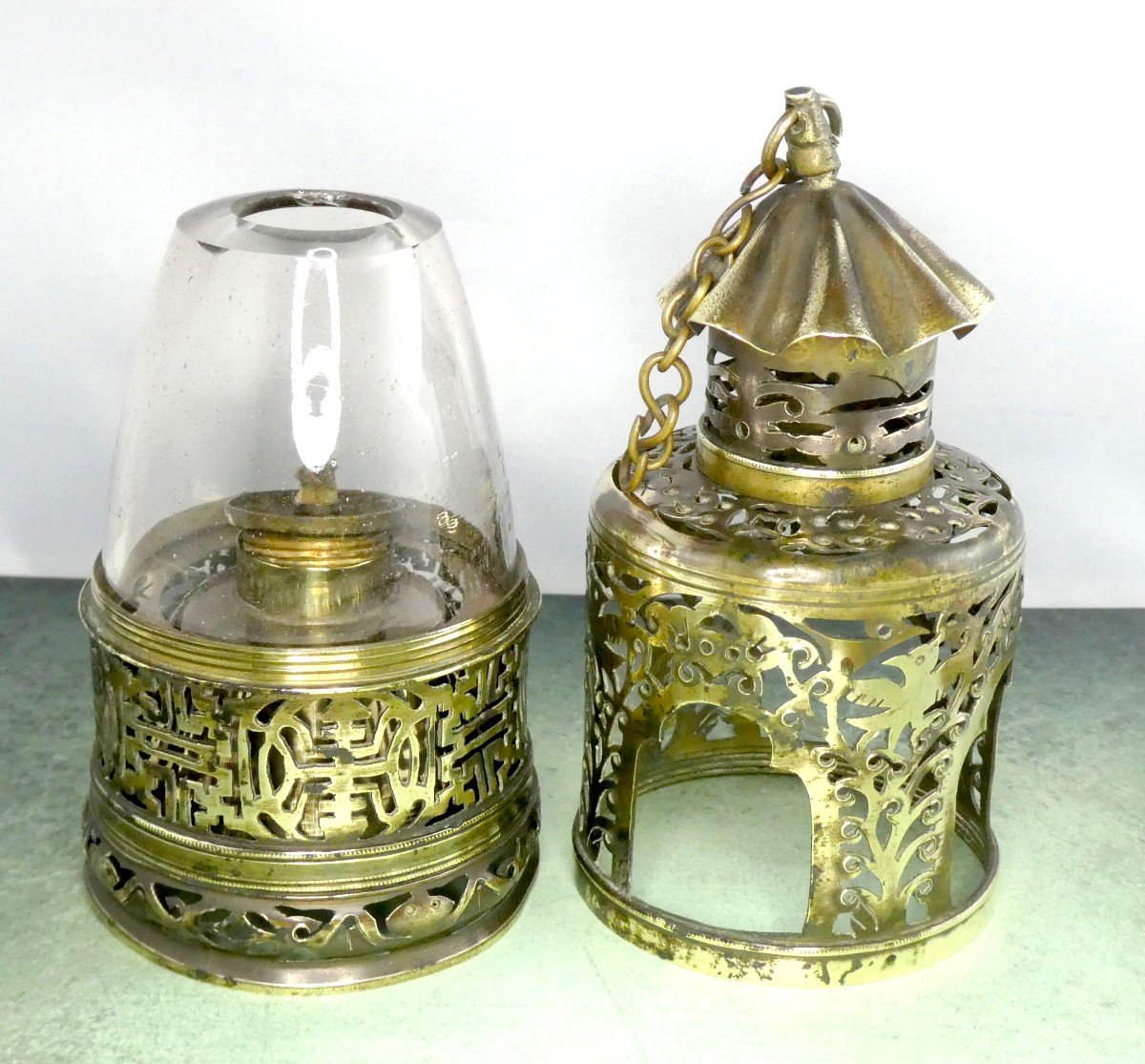 Opium Smoking Lamp, Cut Brass, China, Circa 1900-photo-2