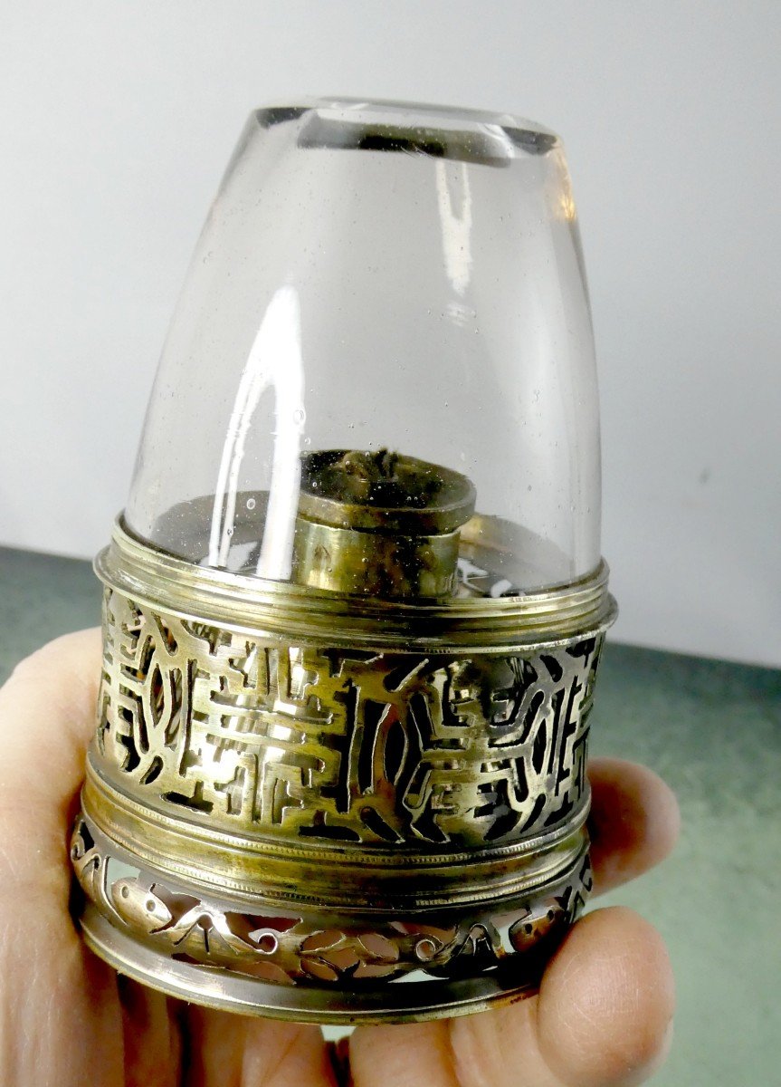 Opium Smoking Lamp, Cut Brass, China, Circa 1900-photo-4