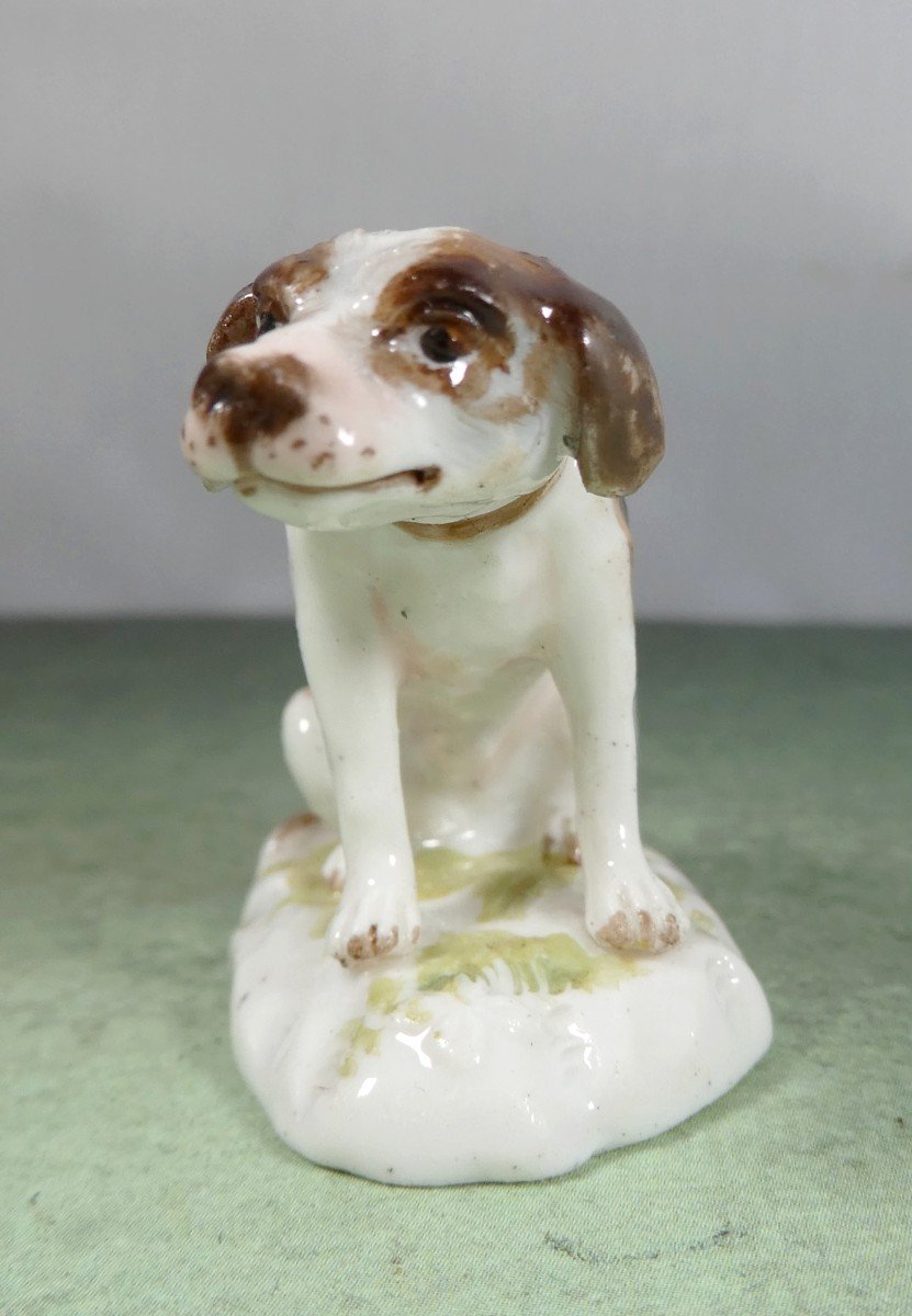 Meissen Minuscula : Sujet Animalier Miniature En Porcelaine: Chien De Chasse, 19e Siècle-photo-4