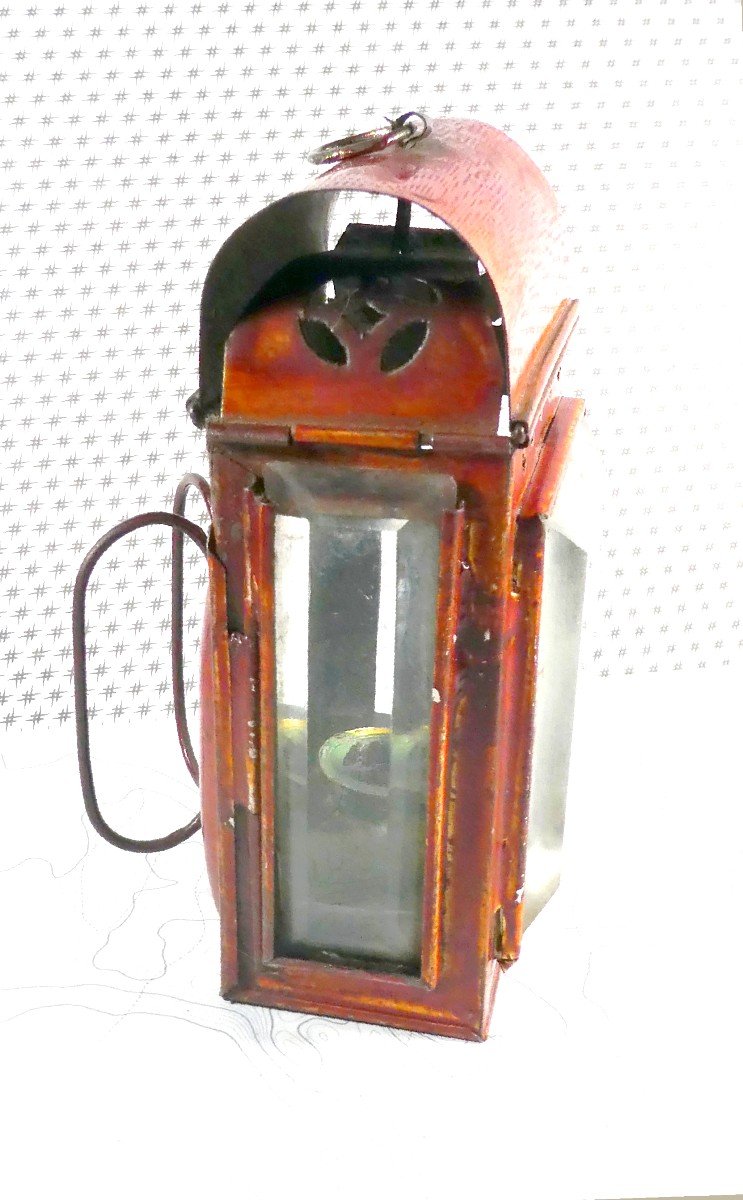 Small Oil Lantern, 19th Century, Enamelled Copper, Pocket Model-photo-2