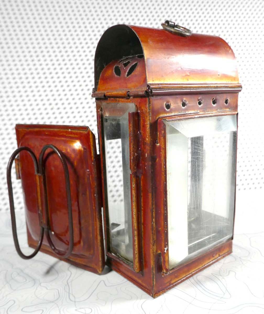 Small Oil Lantern, 19th Century, Enamelled Copper, Pocket Model-photo-4