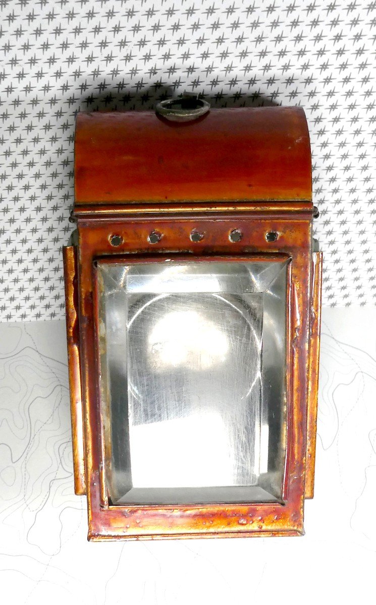 Small Oil Lantern, 19th Century, Enamelled Copper, Pocket Model-photo-3