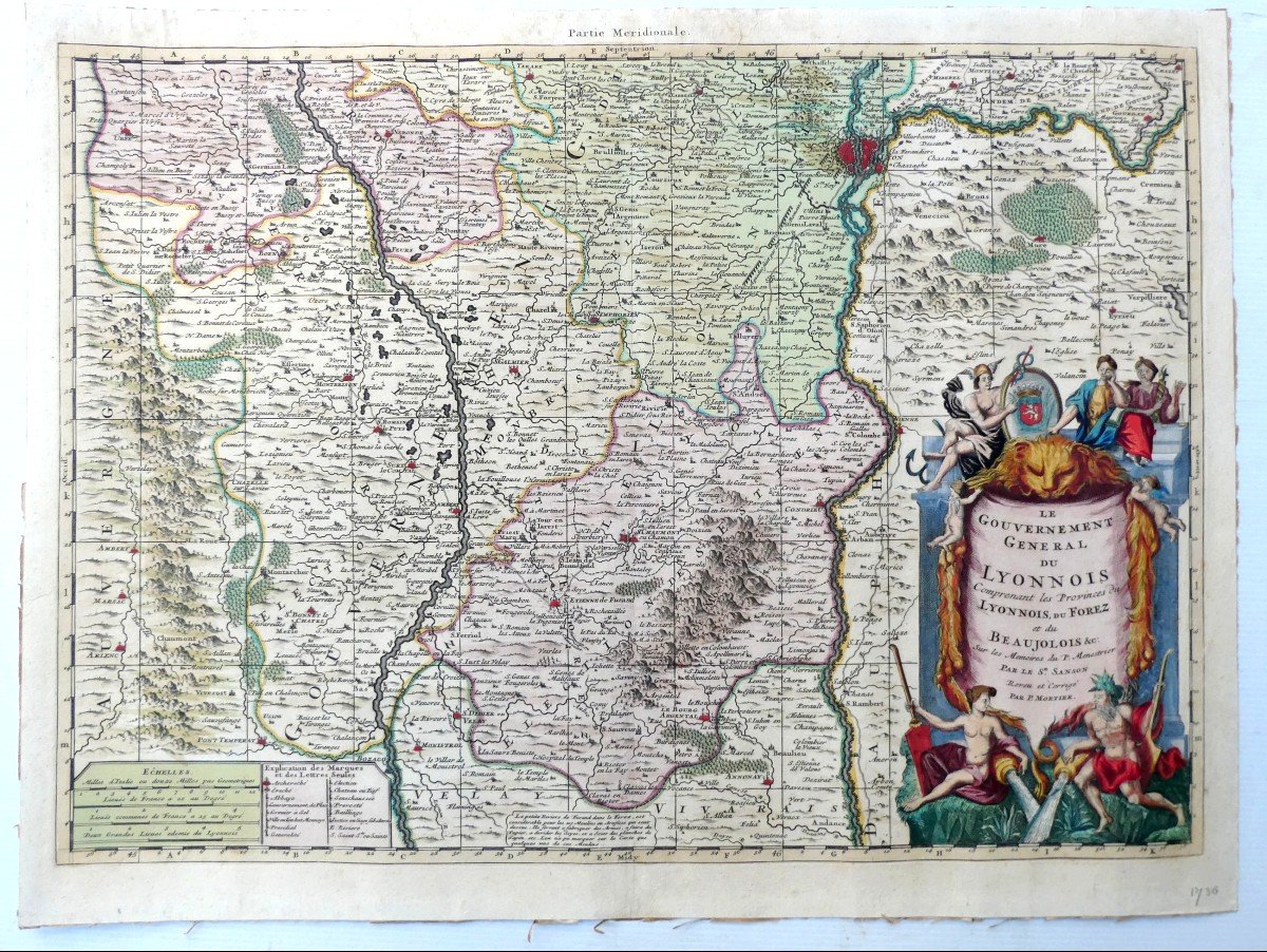 Le Gouvernement General Du Lyonnois, Belle Carte Aquarellée Et Détaillée, Vers 1730-photo-2