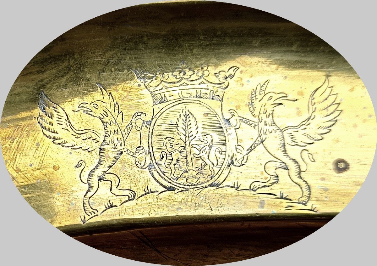 Large Beard Dish Engraved  Marquis Coat Of Arms,  Louis XV, Formerly Silver Plated.
