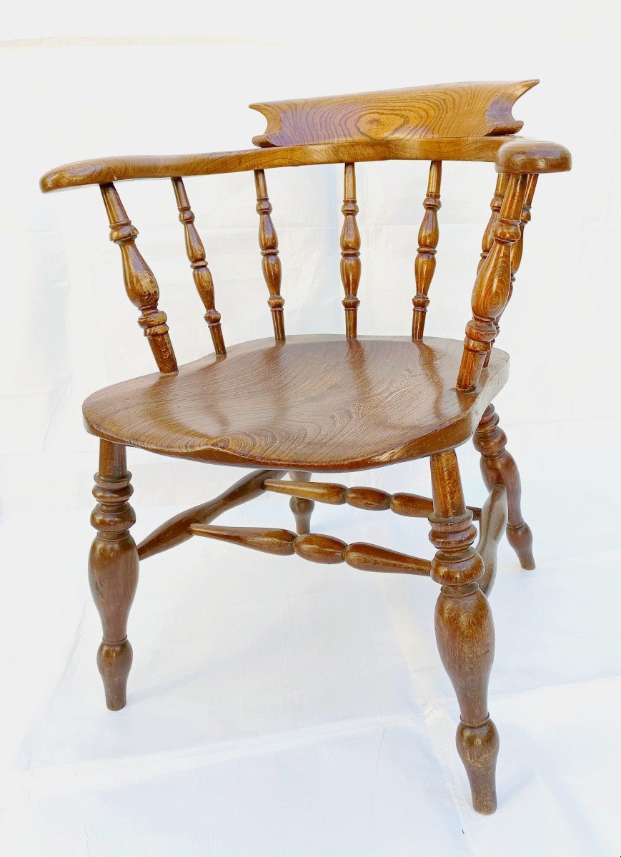  Office Armchair, “captain’s” Solid Elm And Beech, Victorian-photo-3