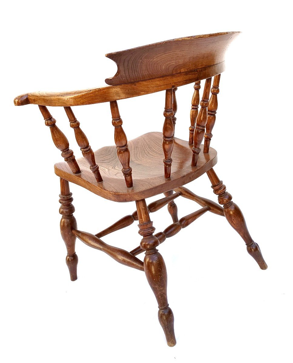  Office Armchair, “captain’s” Solid Elm And Beech, Victorian-photo-4