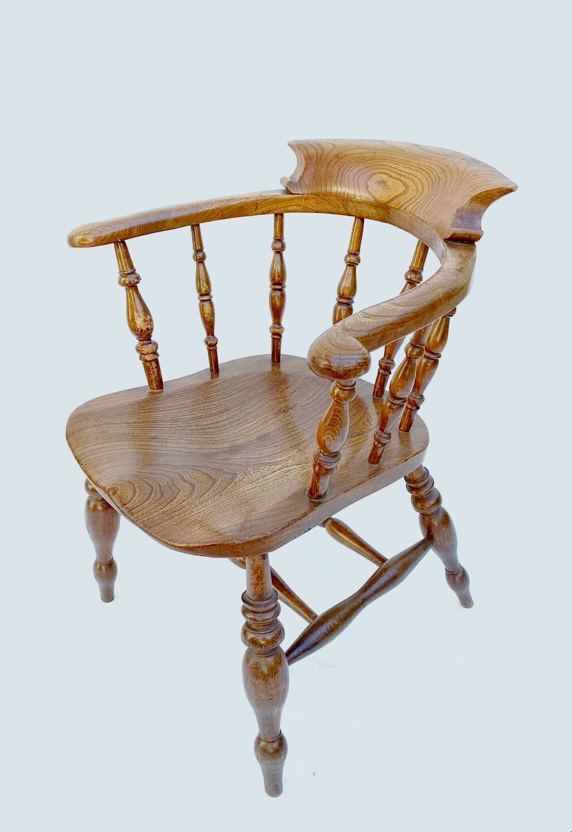  Office Armchair, “captain’s” Solid Elm And Beech, Victorian-photo-2