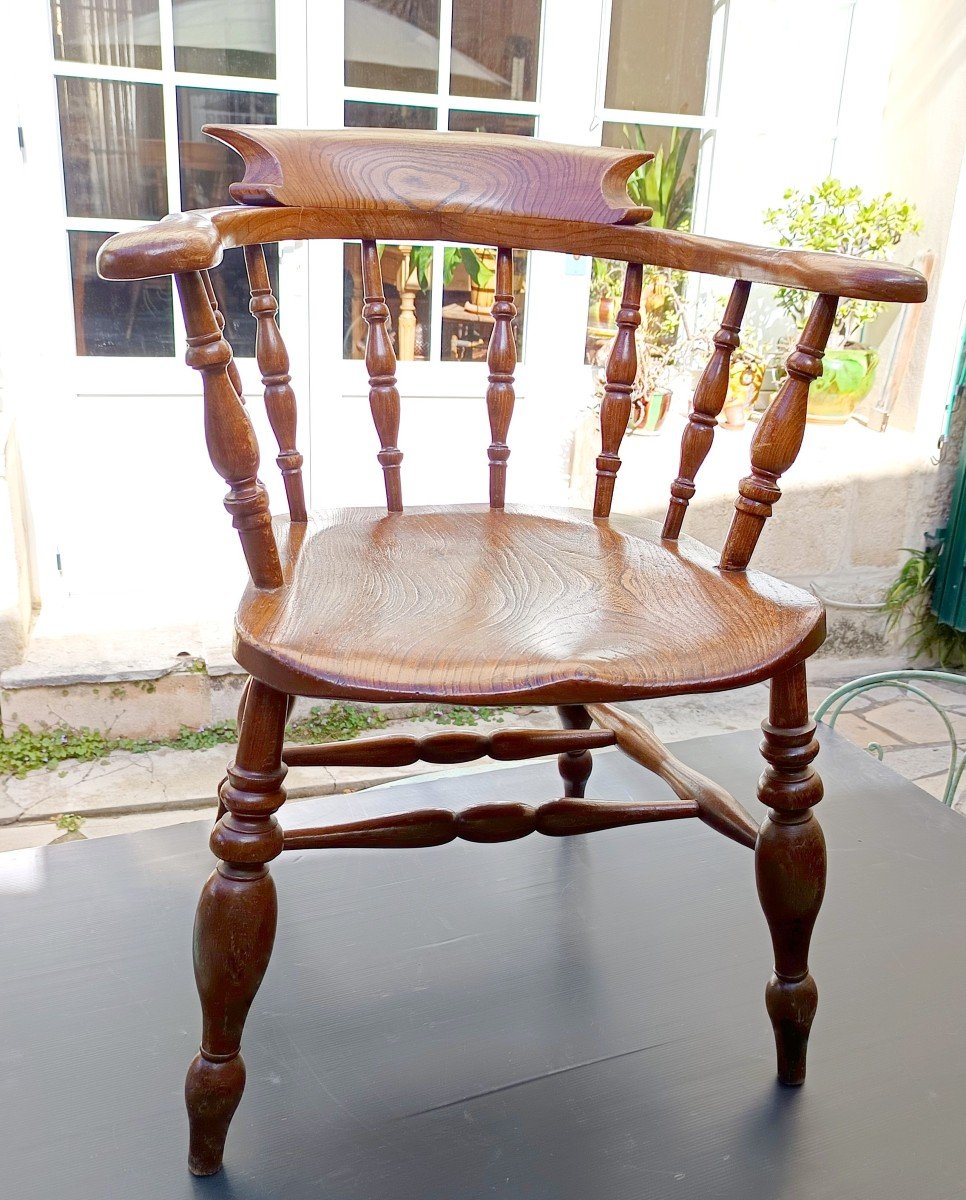  Office Armchair, “captain’s” Solid Elm And Beech, Victorian-photo-4