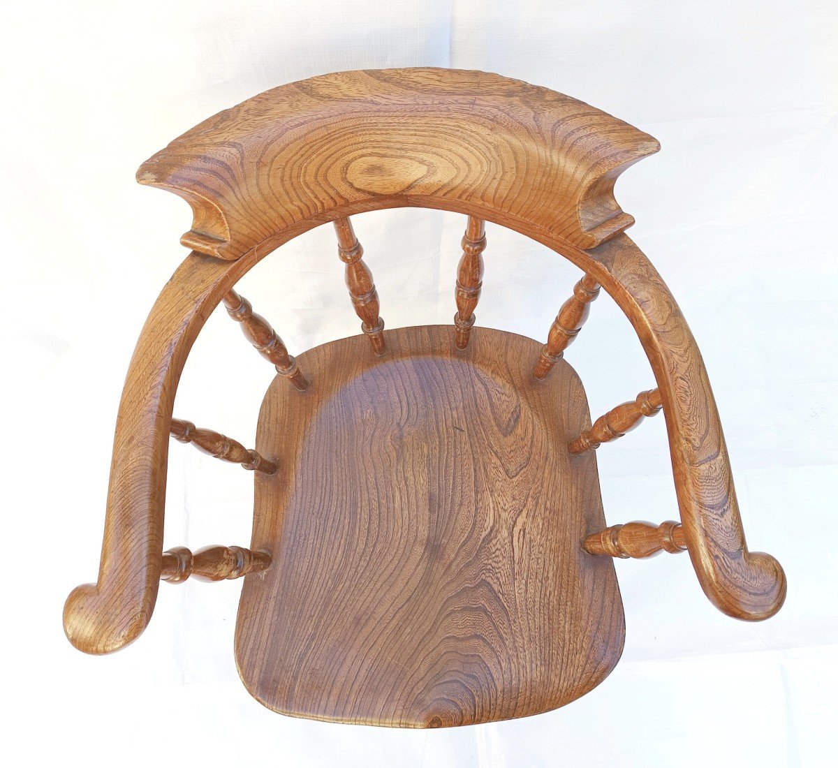  Office Armchair, “captain’s” Solid Elm And Beech, Victorian