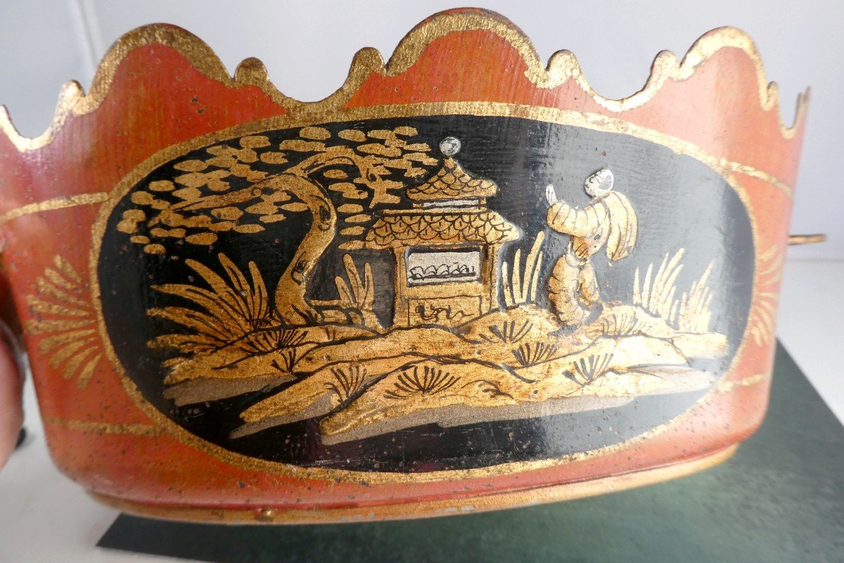 Red And Gold Painted Tin, Cooler For 12 Glasses, Directoire Style-photo-1