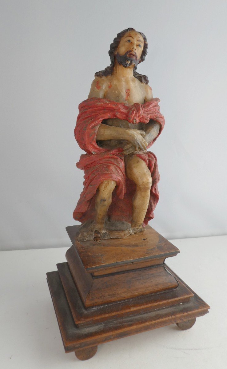 Poignant Ecce Homo, Albâtre Polychrome, Italie Du Sud, 18es, état De Découverte  -photo-4