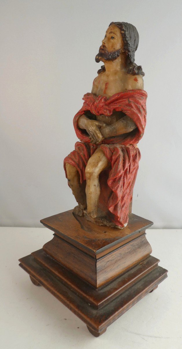 Poignant Ecce Homo, Albâtre Polychrome, Italie Du Sud, 18es, état De Découverte  