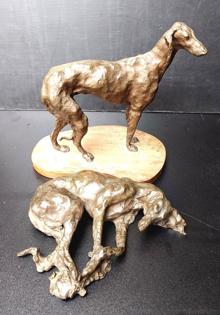 Two Large Bronze Greyhounds, Contemporary Sculpture, 2/10, Lissa Borkowski-photo-7