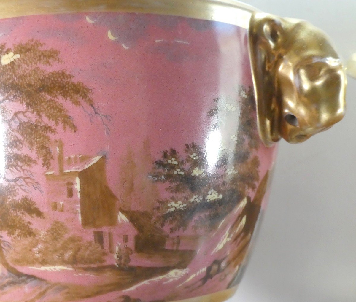 Locré, Vers 1800 : 3  Porcelaines, Précieuses Couleurs: Cache-pots et Vase Camaïeu-photo-2