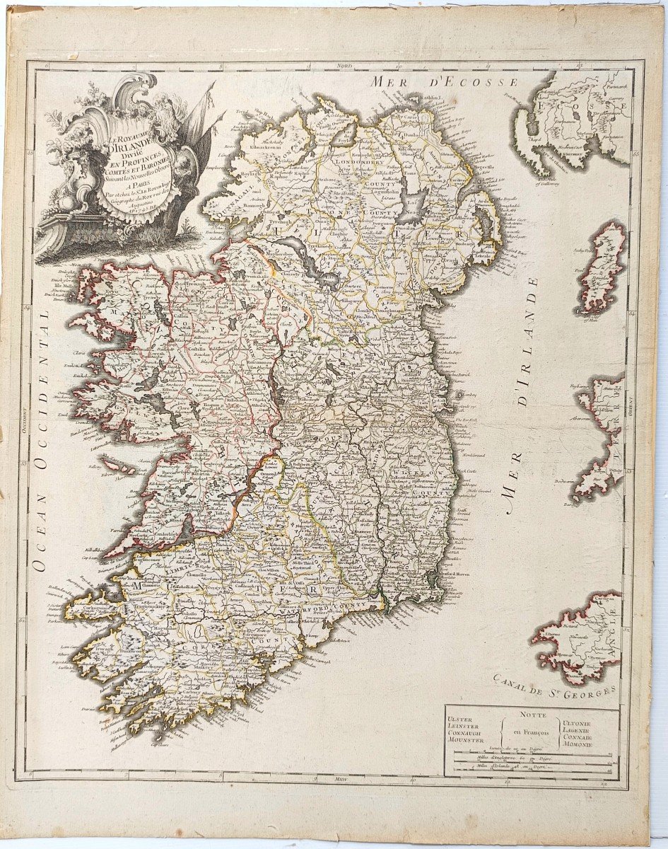 Large Map, 1745:  Kingdom Of Ireland By And Chez Le Rouge (paris)-photo-3