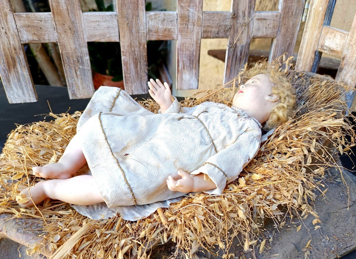 Jésus De Cire, Personnage De Crèche, Taille Nouveau-né, état De Grenier, 19e Siècle, Tdp-photo-2