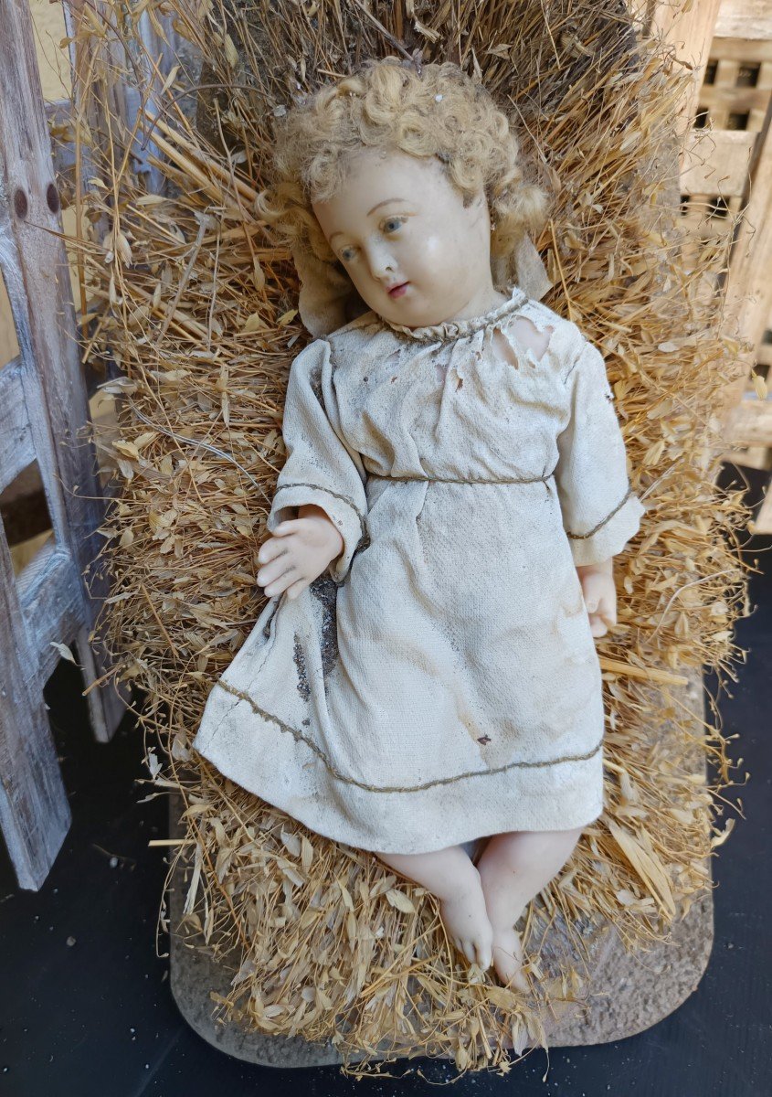 Jésus De Cire, Personnage De Crèche, Taille Nouveau-né, état De Grenier, 19e Siècle, Tdp
