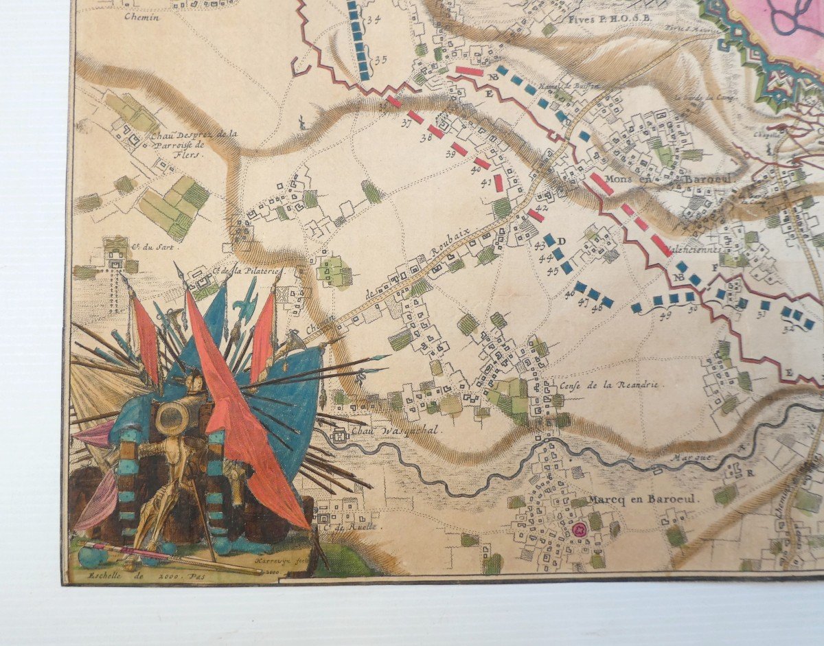 Map Of The City Of Lille, Taken Circa 1708, Superbly Watercolored From Period.-photo-3