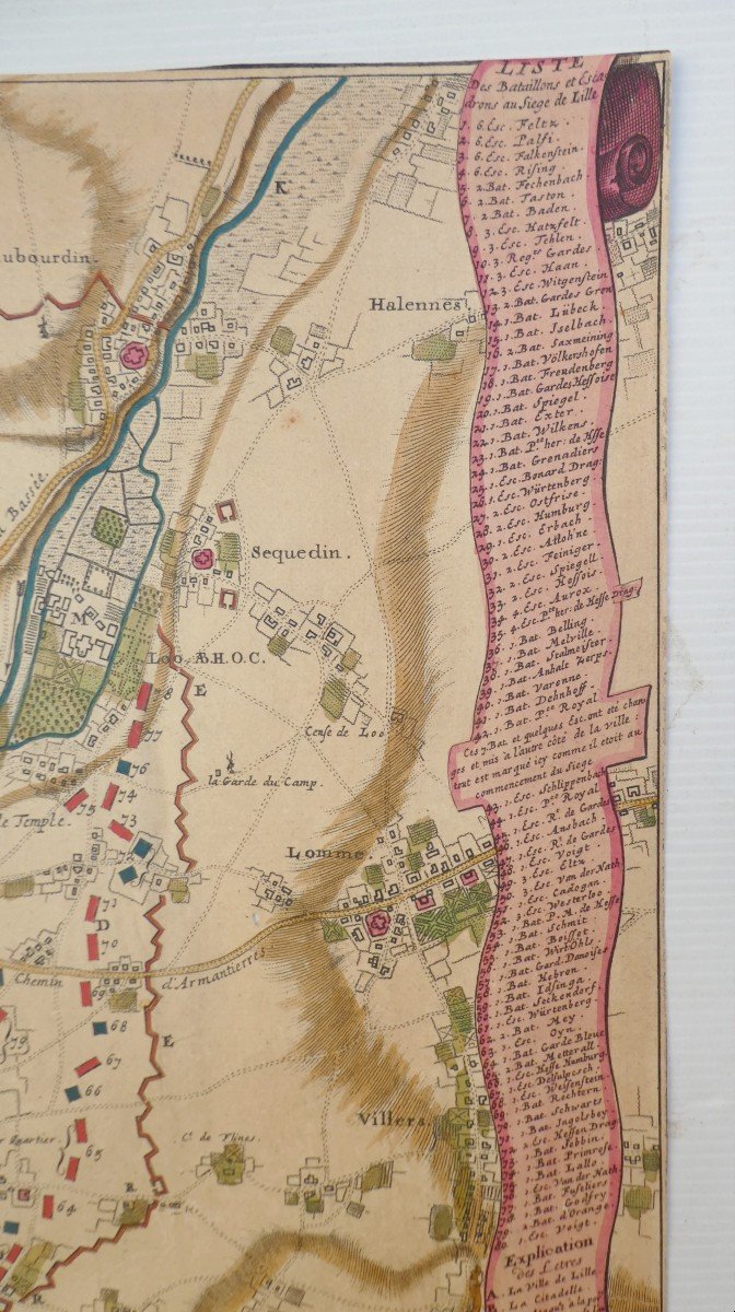 Map Of The City Of Lille, Taken Circa 1708, Superbly Watercolored From Period.-photo-1