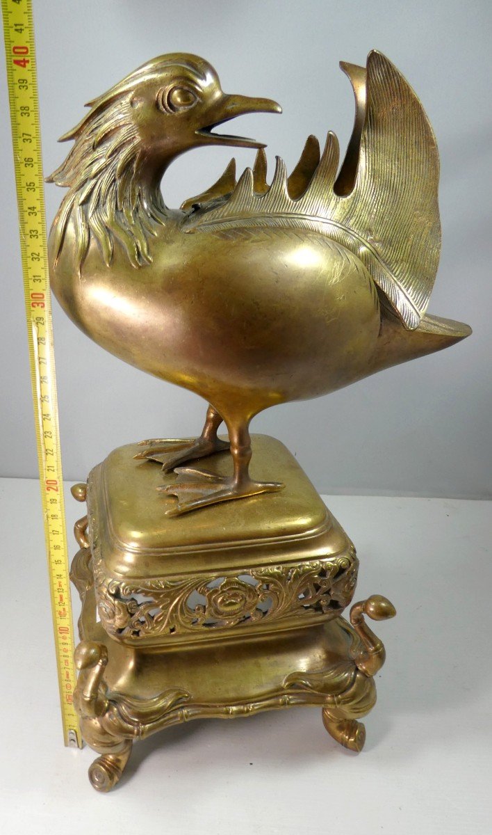 Haute Coupe Au Canard Mandarin, Bronze, 7kg, Ateliers Parisiens Japonisant.-photo-2