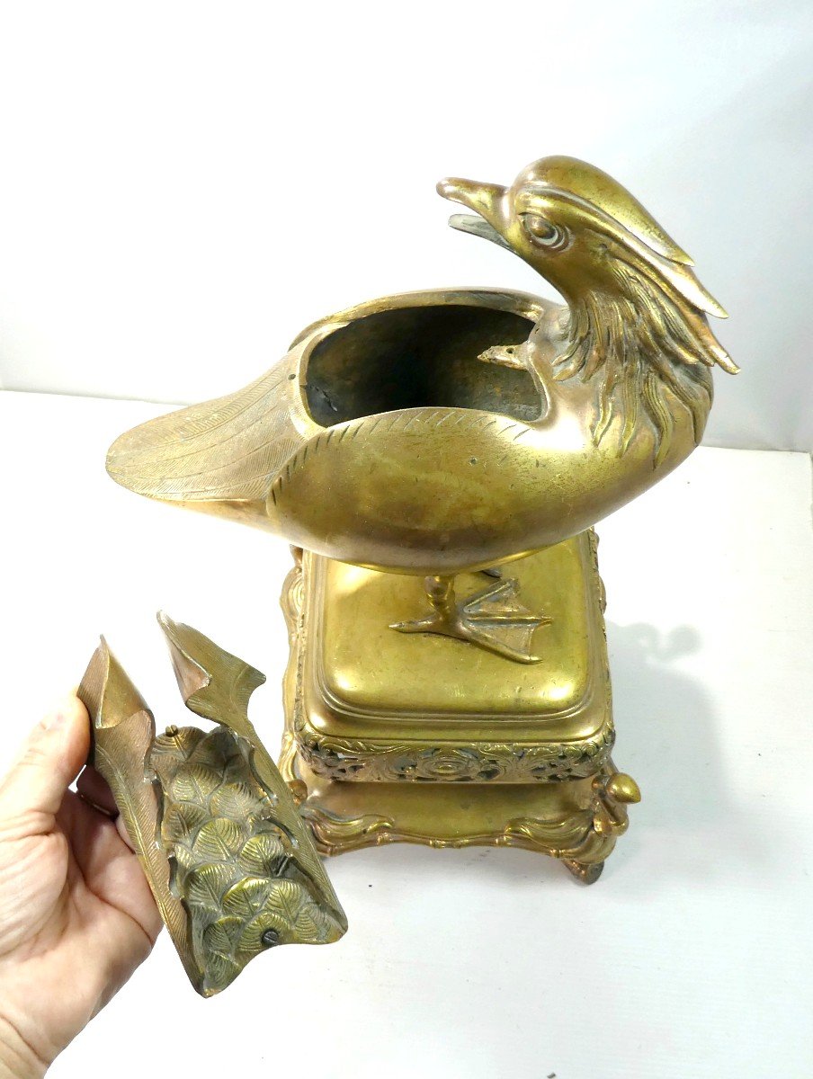 Haute Coupe Au Canard Mandarin, Bronze, 7kg, Ateliers Parisiens Japonisant.-photo-4