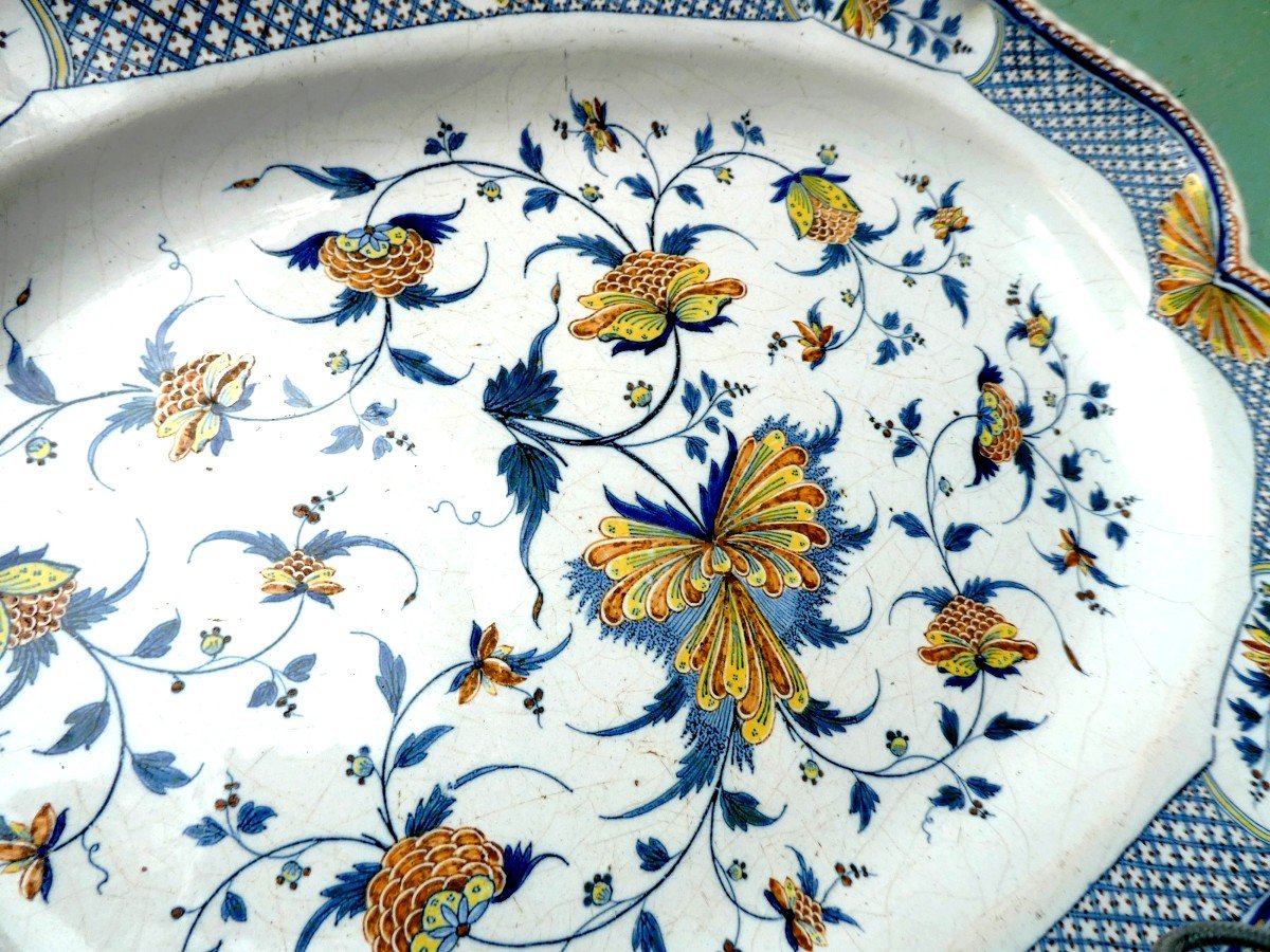 Huge Rouen Dish, Indian Flower Decor,  Beautiful Condition. (at. Guillibaud)-photo-3